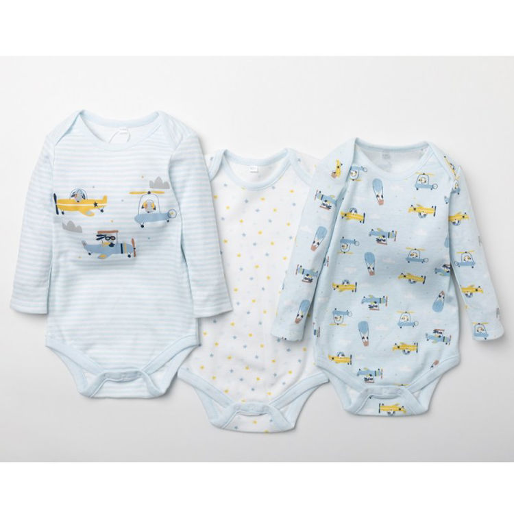 Picture of V21613: BABY BOYS PLANES 3 PACK LONG SLEEVE BODYSUITS (0-12